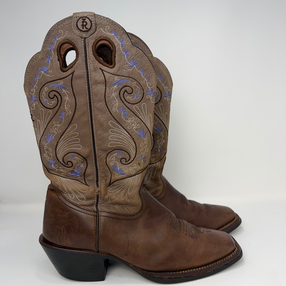 Tony Lama 3R Brown Leather Embroidered Square Toe Western Boots RR2016L Mens 10B - Picture 2 of 16